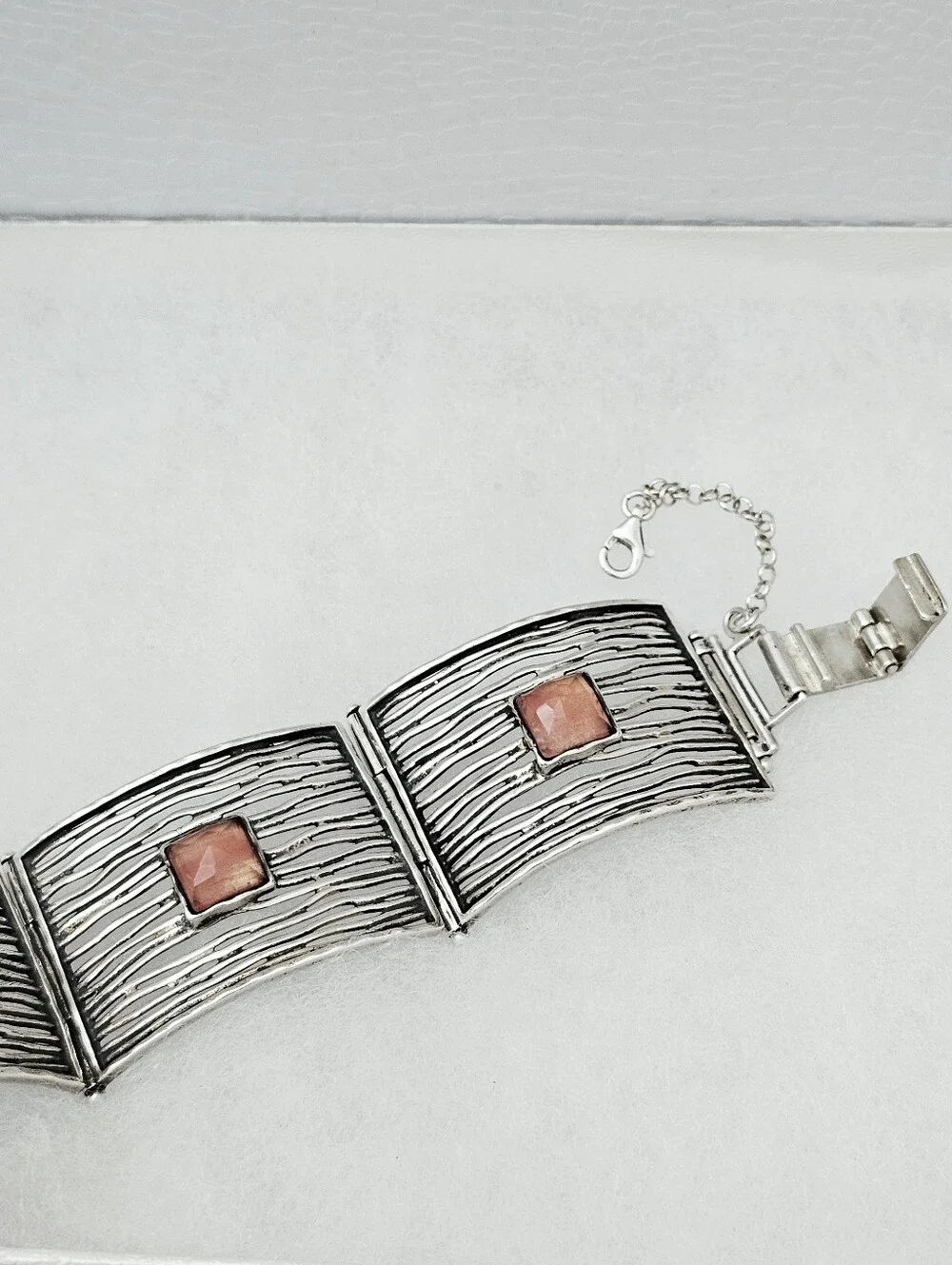 Silpada HTF Sterling Silver Cherry Quartz Square Textured Panel Bracelet B1189